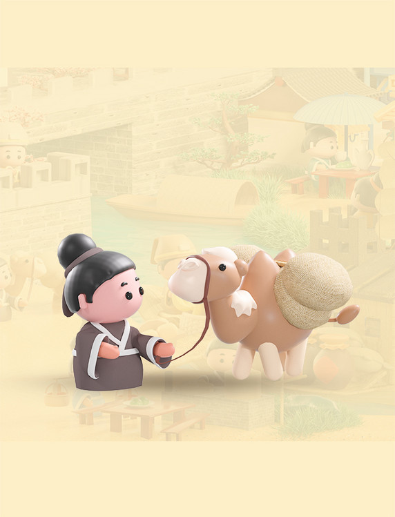 c4d立体卡通清明上河图场景模型