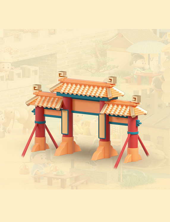 c4d立体卡通清明上河图场景模型