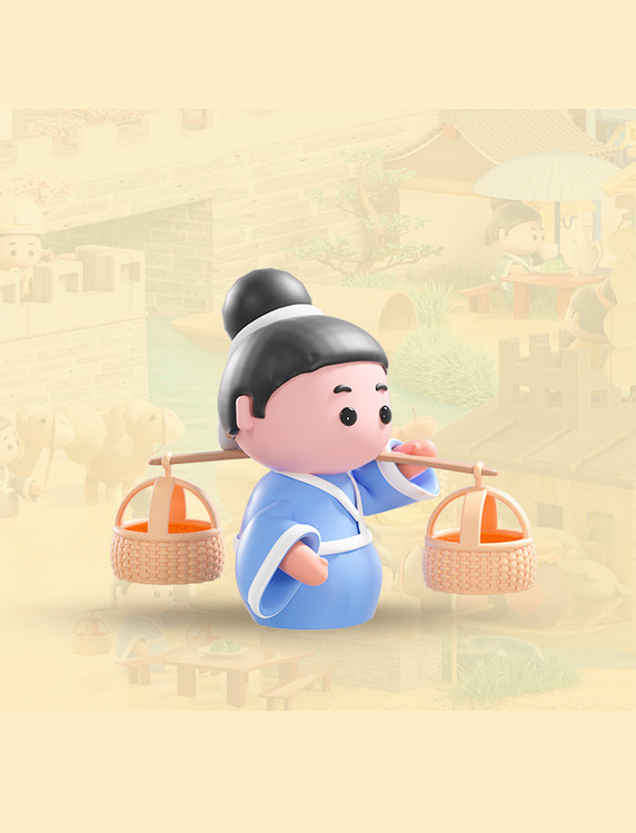 c4d立体卡通清明上河图场景模型