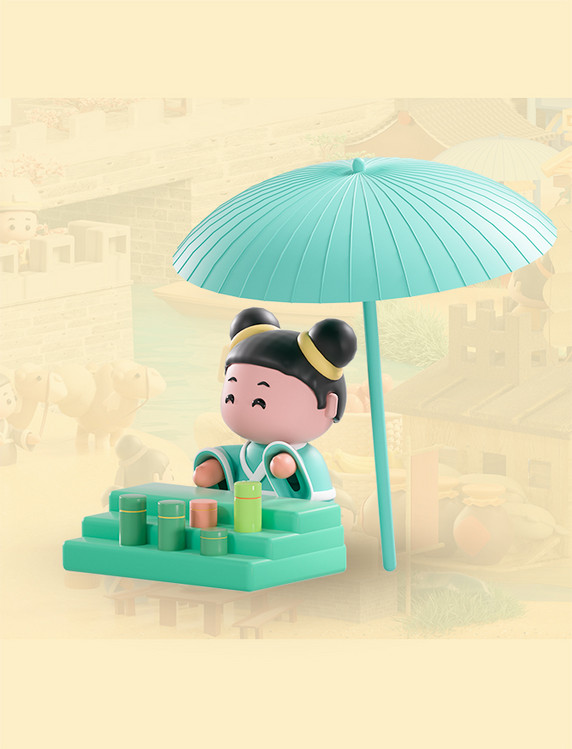 c4d立体卡通清明上河图场景模型