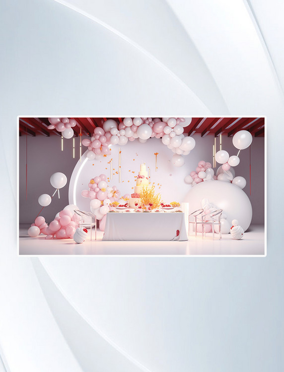 立体粉色气球生日舞台