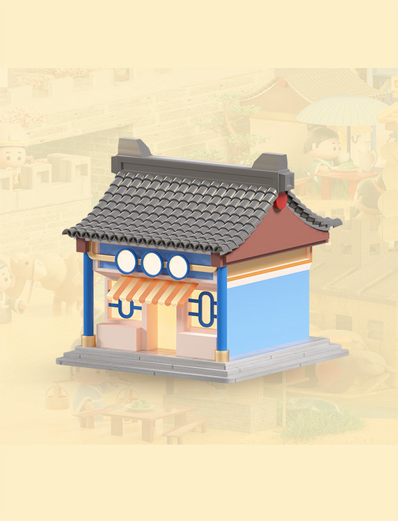 c4d立体卡通清明上河图场景模型