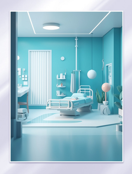 彩色3D立体医院病房背景