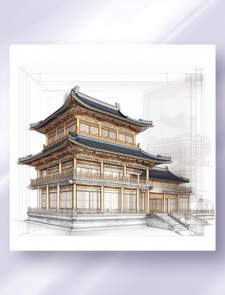  中国风建筑三维立体可视图纸效果图数字作品