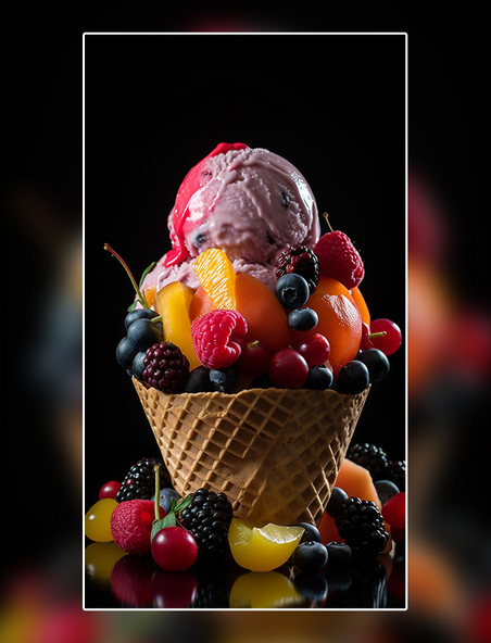 冰淇淋水果创意特写数字作品AI作品数字插画