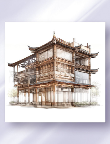 中国风建筑三维立体可视图纸效果图数字作品