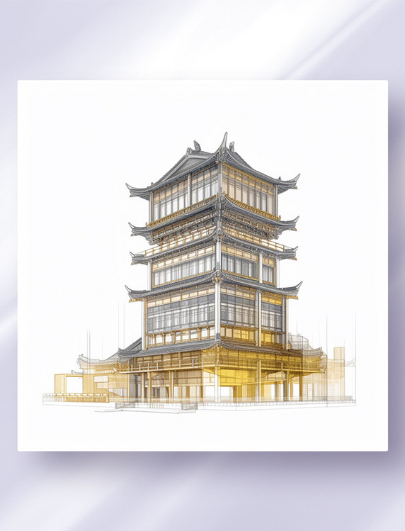  中国风中式仿古建筑三维立体可视图纸效果图数字作品