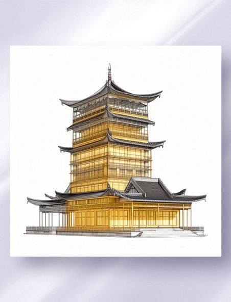  中国风中式仿古建筑三维立体可视图纸效果图数字作品