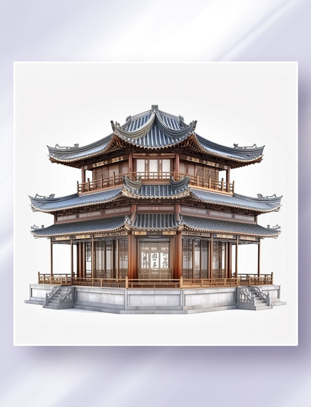 中国风现在中式仿古建筑八角凉亭三维立体可视化图纸效果图数字作品