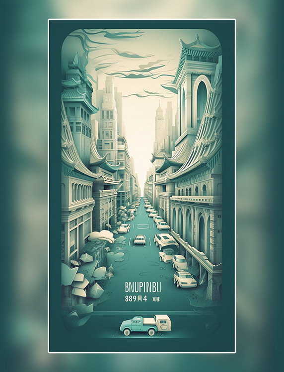 剪纸风折纸风中国城市地标建筑数字作品AI作品数字插画