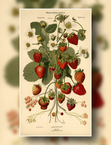 草莓植物学报告风格插图概念插画数字作品