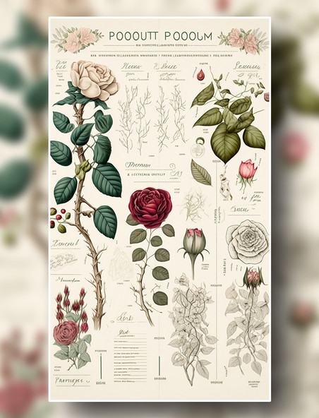 玫瑰花植物学报告风详解插图数字作品插画