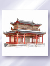 中国风现代中式仿古建筑三维立体可视图纸效果图