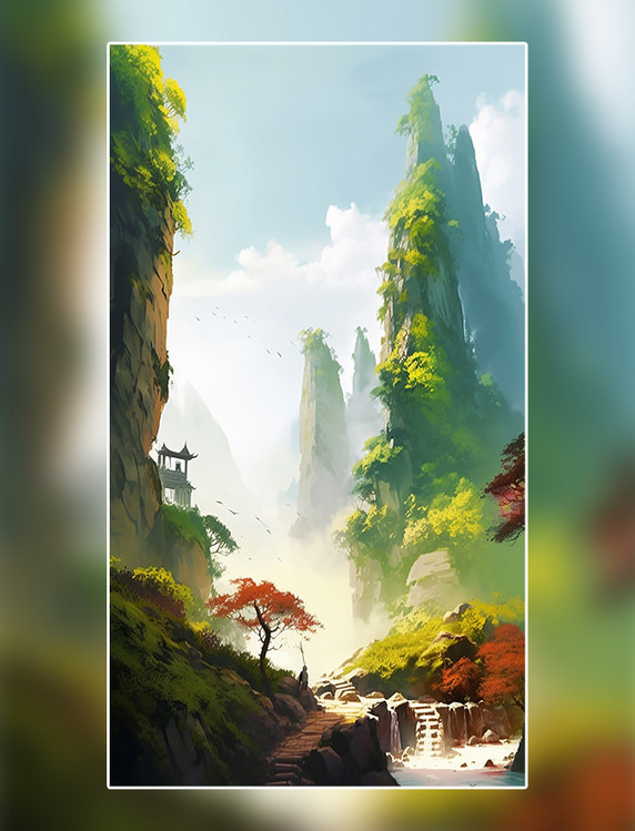 中国风都江堰城市山水熊猫数字作品AI作品数字插画