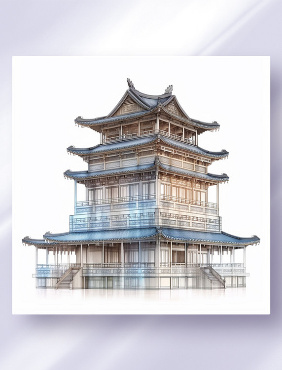 中国风现代中式仿古建筑三维立体可视图纸效果图数字作品