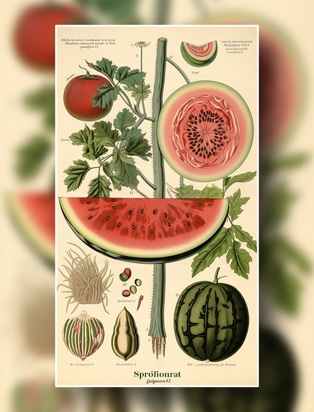 西瓜水果植物学报告风详解插图数字作品插画