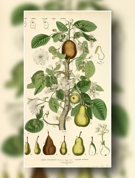 酥梨梨子植物学报告风详解插图数字作品插画