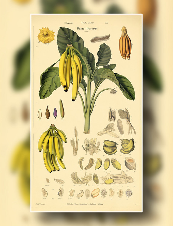 香蕉植物学报告风格插图数字作品