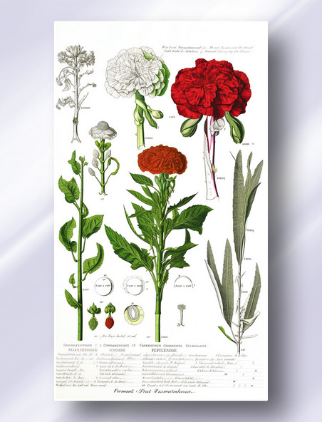 康乃馨花卉植物学解析报告风格插图插画