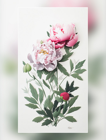 牡丹纸质插图花卉剪纸风层次丰富的花