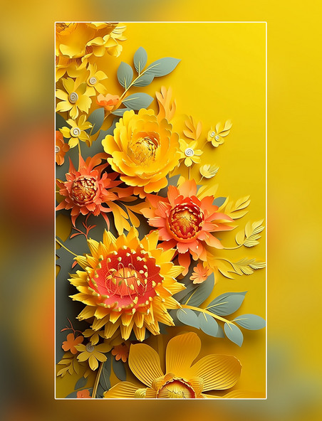黄色花洋甘菊纸质插图花卉剪纸风层次丰富的花