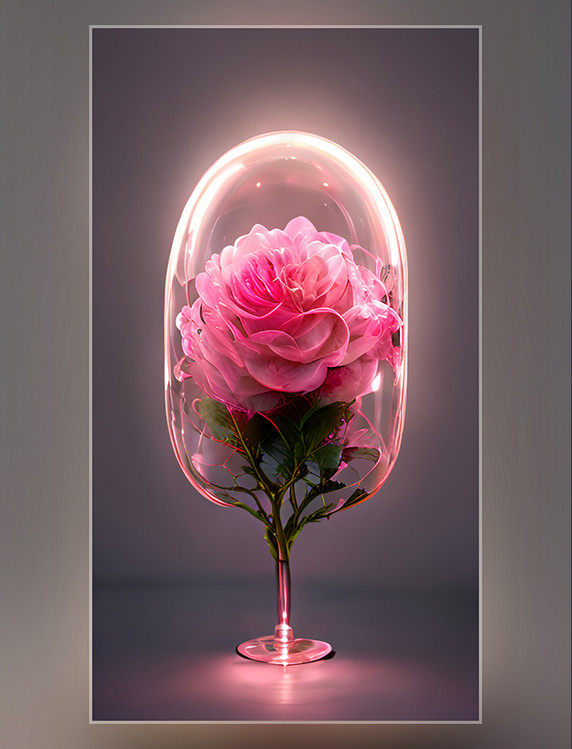 质感花朵粉色玻璃杯酒杯立体玻璃罩花朵