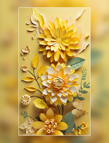 菊花万寿菊植物纸质插图花卉插花艺术层次丰富的花