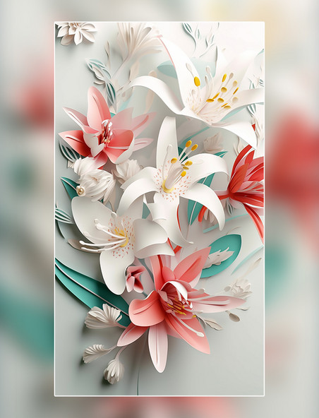 白百合植物插花艺术纸质插图花卉层次丰富的花百合花