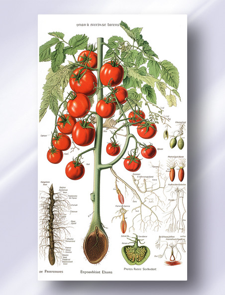西红柿番茄植物学解析报告风格插图插画
