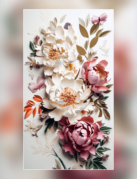 牡丹层次丰富的花纸质插图花卉