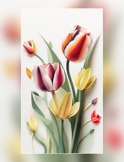 郁金香层次丰富的花纸质插图花卉
