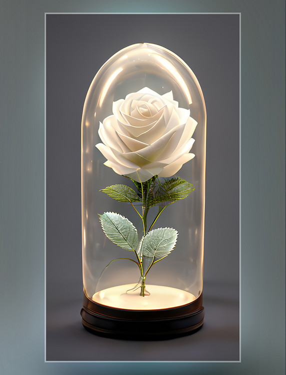 质感花朵白色纯洁立体玻璃罩花朵