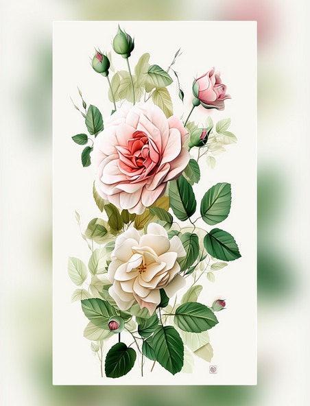 玫瑰花纸质插图花卉剪纸风层次丰富的花