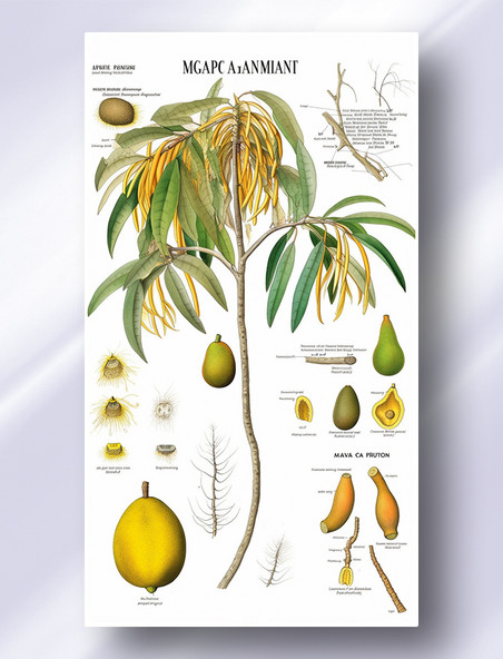 芒果热带水果植物学解析报告风格插图插画