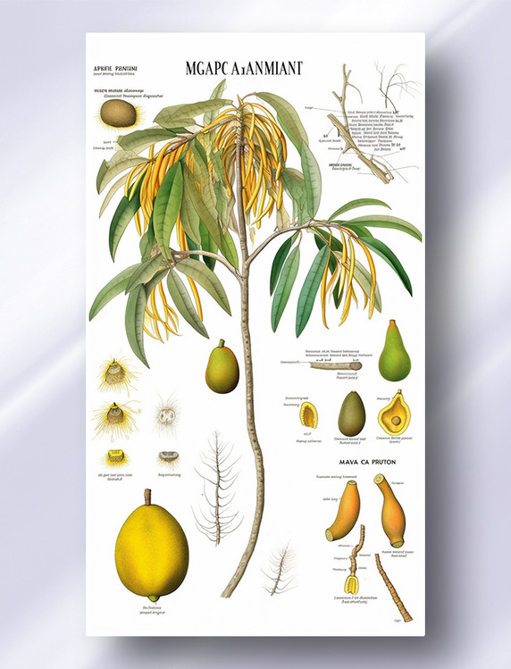 芒果热带水果植物学解析报告风格插图插画