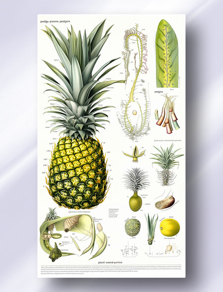 菠萝植物学解析报告风格插图热带水果插画