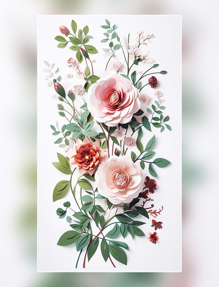 月季玫瑰纸质插图花卉层次丰富的花