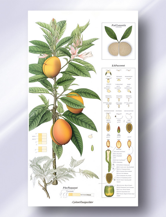 桃子水果植物学解析报告风格插图插画