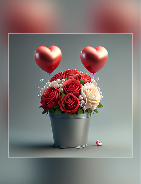 爱心满天星玫瑰爱心气球花朵立体质感花朵