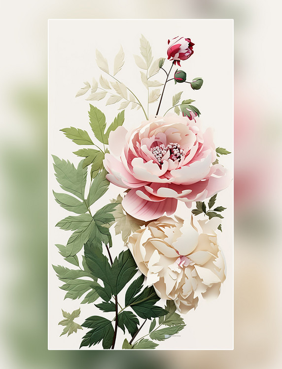 牡丹纸质插图花卉剪纸风层次丰富的花