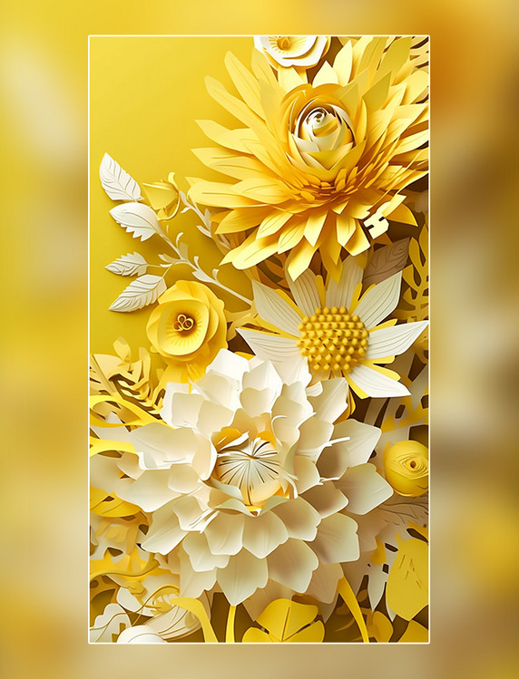 黄菊花纸质插图花卉剪纸风层次丰富的花