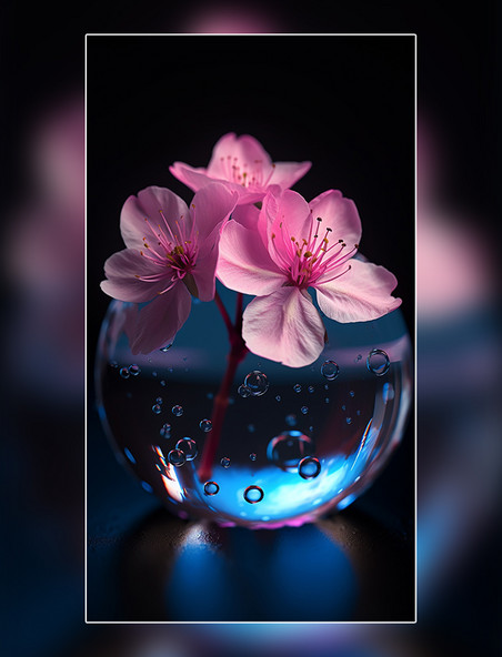 超清晰透明玻璃材料粉红色樱花