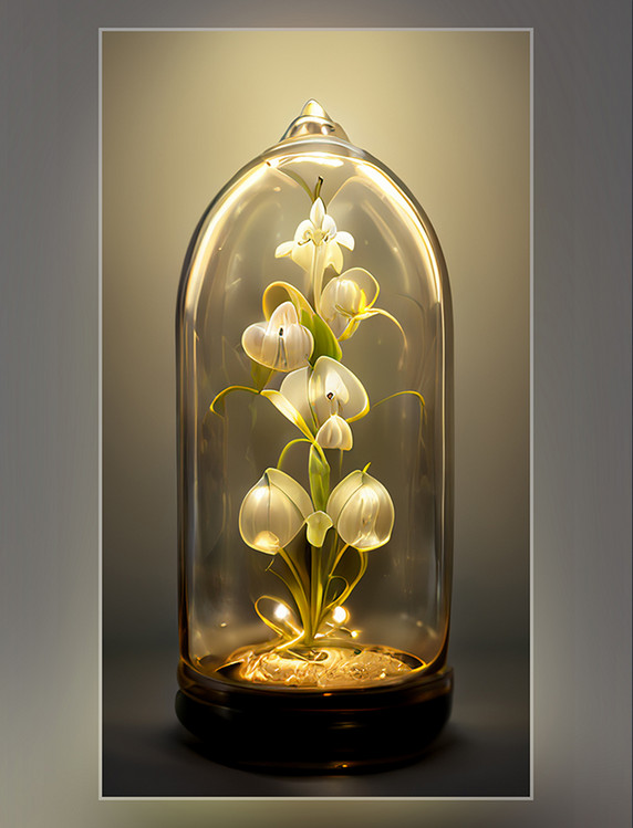 质感花朵黄色立体粉色玻璃罩花朵