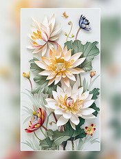 夏天荷花植物纸质插图花卉插花艺术层次丰富的花