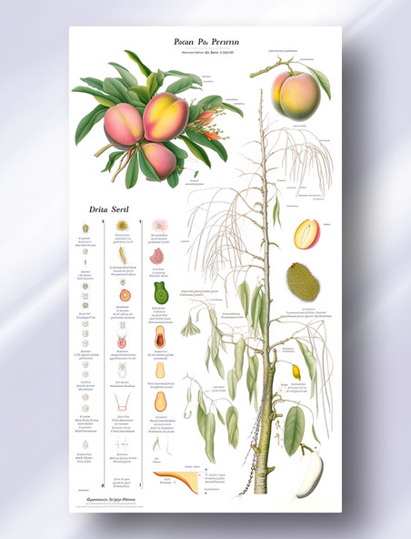 桃子植物学解析报告风格水果插图插画