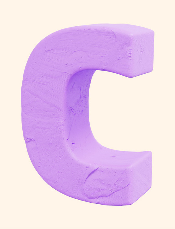 3D立体粘土风紫色大写字母C