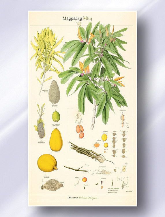 芒果热带植物学解析报告风格插图插画