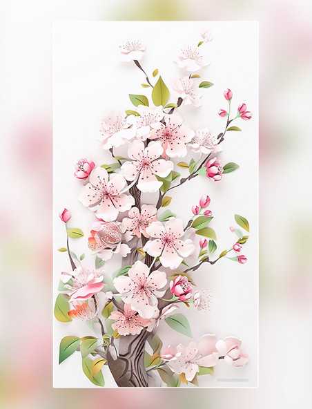 樱花桃花纸质插图花卉剪纸风层次丰富的花
