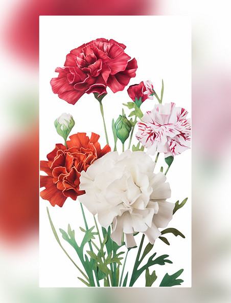康乃馨纸质插图花卉剪纸风层次丰富的花