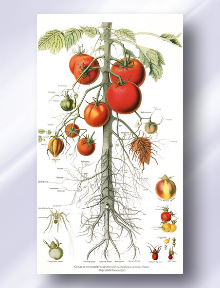 西红柿番茄植物学解析报告风格插图插画